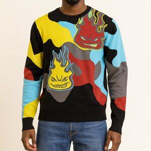 Rebel Minds Men's Small Flame Graphic Sweater Multicolor Streetwear Pullover